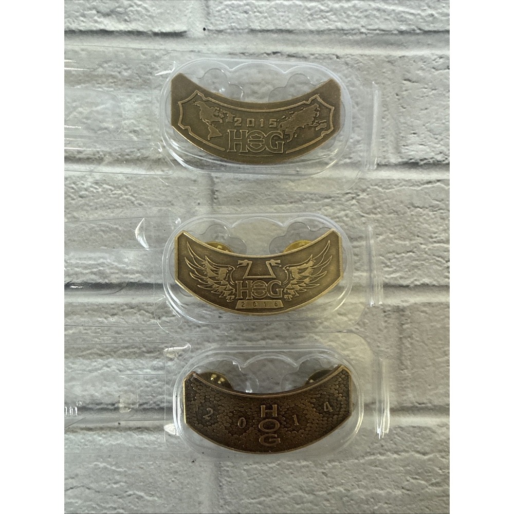 Set Of 3 2014, 15' 16' HOG Harley Davidson Owners Group Pins Rocker for Jacket